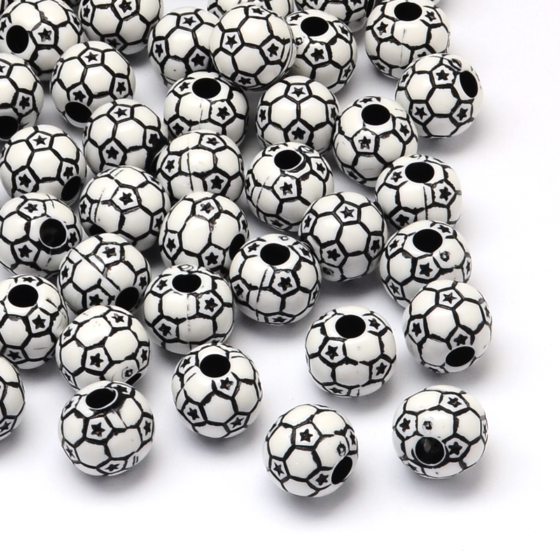 PandaHall Football Craft Style Acrylic Beads, Black, 12mm, Hole: 4mm; about 580pcs/500g Acrylic Sports Goods Black