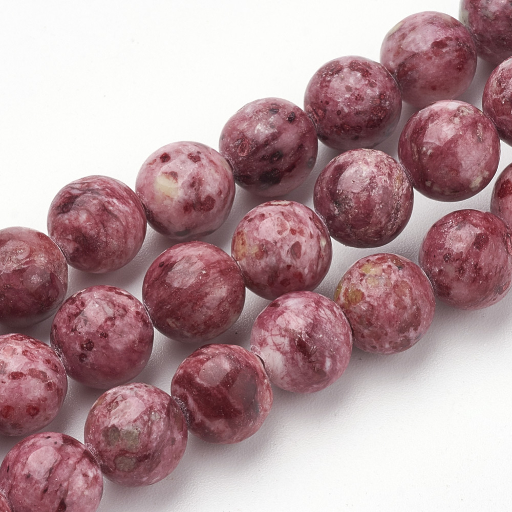 PandaHall Natural Rhodonite Beads Strands, Round, 8mm, Hole: 1mm; about 50pcs/strand, 15.7" Rhodonite Round