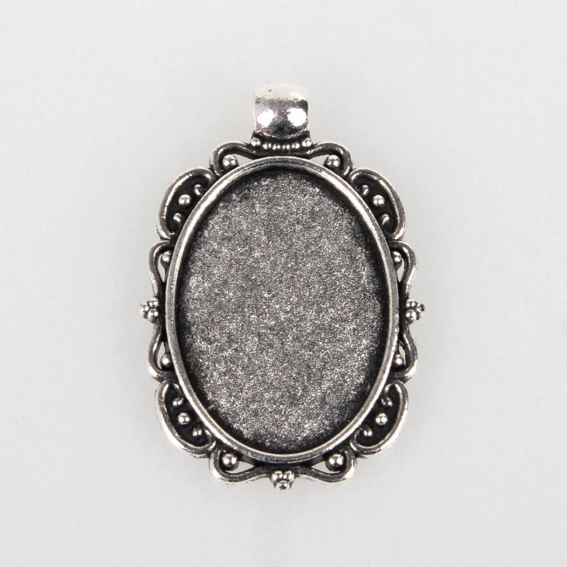 PandaHall Vintage Tibetan Style Alloy Pendant Cabochon Bezel Settings, Antique Silver, Oval Tray: 18x25mm; 36x24x2mm, Hole: 4mm Alloy Oval