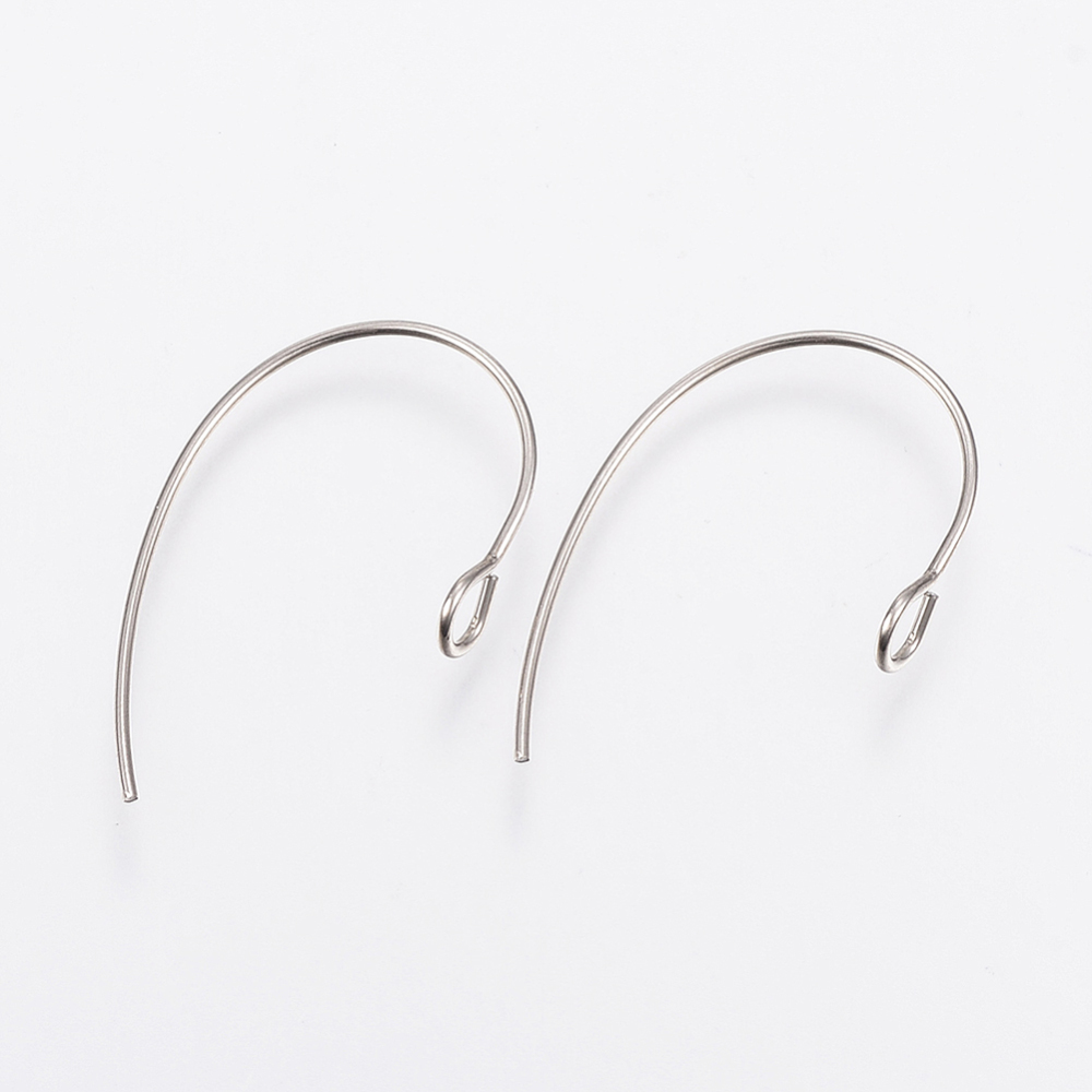PandaHall 304 Stainless Steel Earring Hooks, Stainless Steel Color, 25x14x4mm, Hole: 3mm; Pin: 0.7mm Stainless Steel