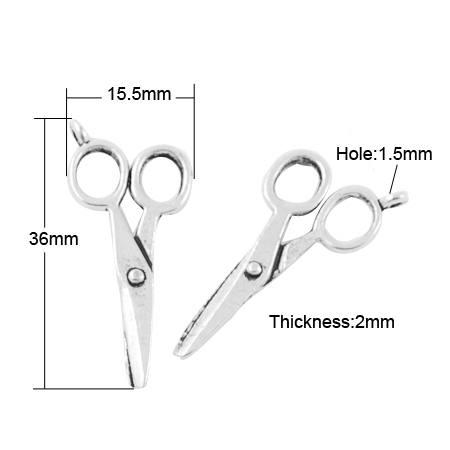 PandaHall Tibetan Style Pendants, Cadmium Free & Nickel Free & Lead Free, Scissor, Antique Silver, 36x15.5x2mm, Hole: 1.5mm Alloy Tool