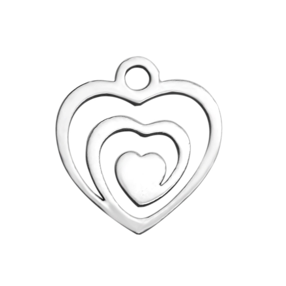 PandaHall 304 Stainless Steel Charms, Heart, Stainless Steel Color, 13.8x12.8x1mm, Hole: 2mm Stainless Steel Heart