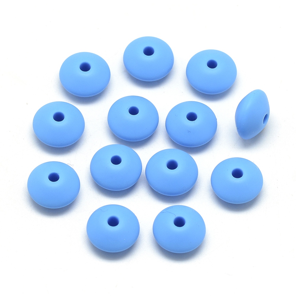 PandaHall Food Grade Environmental Silicone Beads, Chewing Beads For Teethers, DIY Nursing Necklaces Making, Rondelle, DeepSkyBlue, 12x6~7mm...