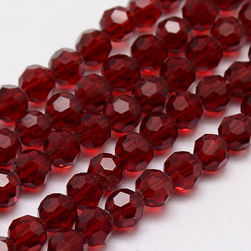 PandaHall Glass Beads Strands, Faceted, Round, DarkRed, 8mm, Hole: 1mm; about 72pcs/strand, 22.6" Glass Round Red