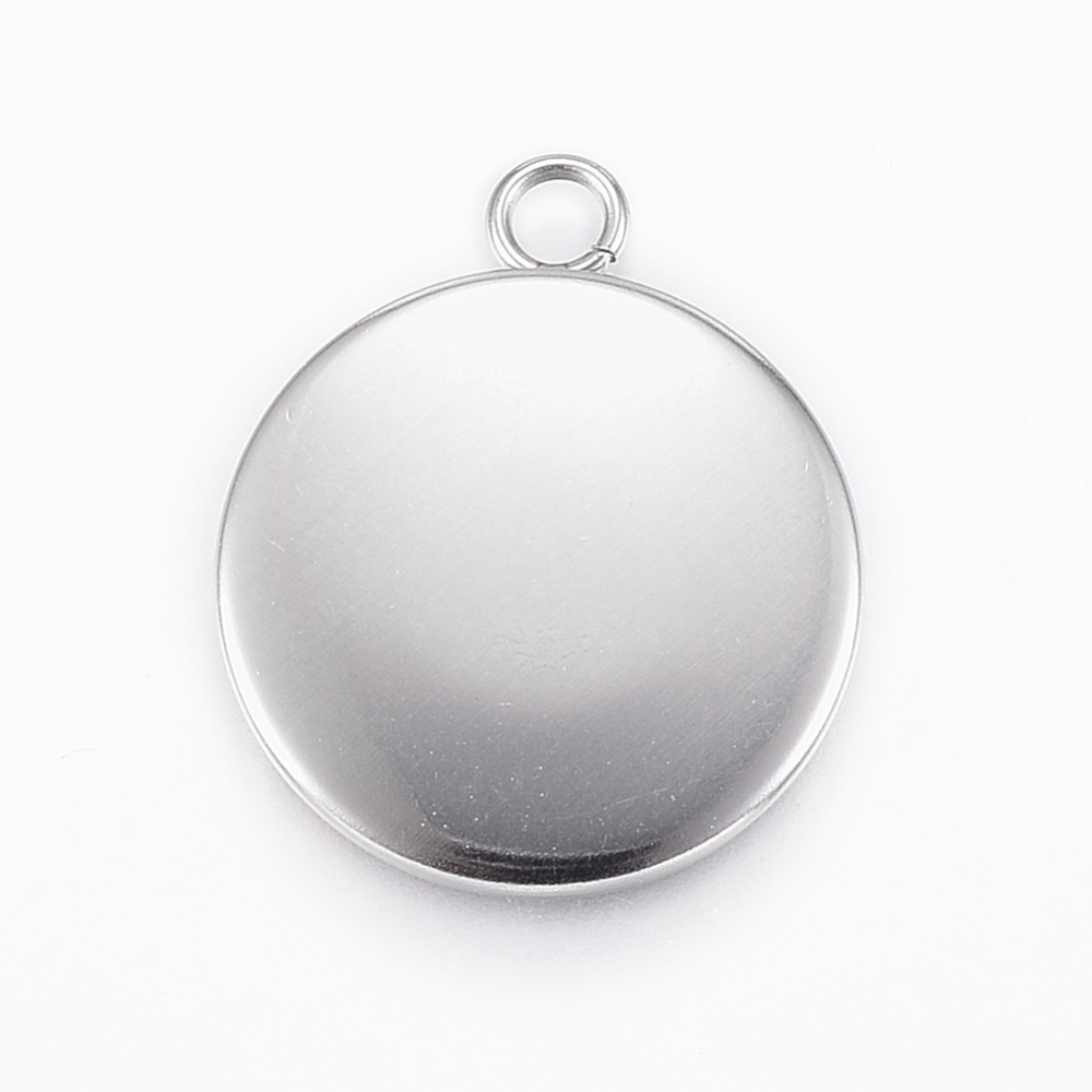 PandaHall 304 Stainless Steel Pendant Cabochon Settings, Flat Round, Stainless Steel Color, Tray: 16mm; 21.5x18x2mm, Hole: 2.5mm Stainless...