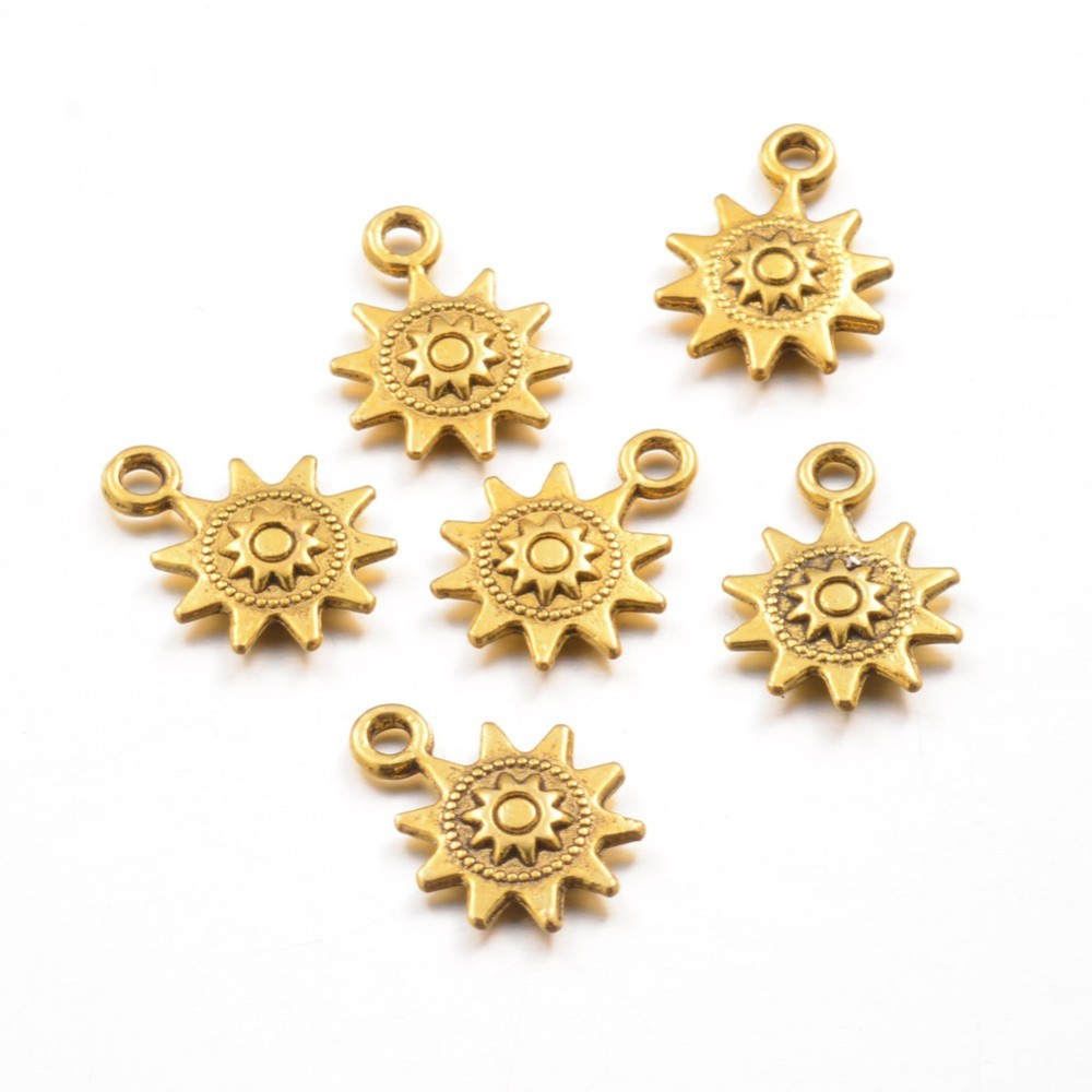PandaHall Tibetan Style Pendants, Lead Free & Cadmium Free & Nickel Free, Sun, Antique Golden, about 12.5mm wide, 17.5mm long, hole: 2mm...