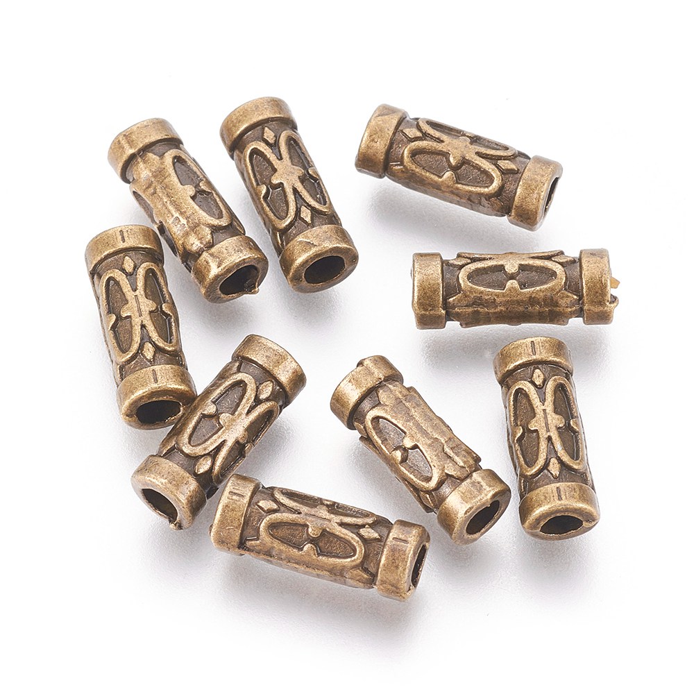 PandaHall Tibetan style Beads, Antique Bronze Color, Tube, Lead Free & Cadmium Free, 5mm in diameter, 13mm long, hole: 3mm Alloy Tube