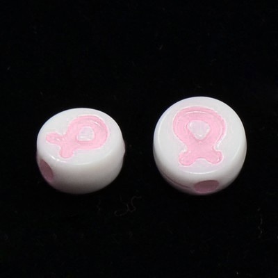 PandaHall Craft Style Acrylic Beads, Dyed, Flat Round with Breast Cancer Pink Awareness Ribbon, PearlPink, 8x4mm, Hole: 1mm Acrylic Flat...
