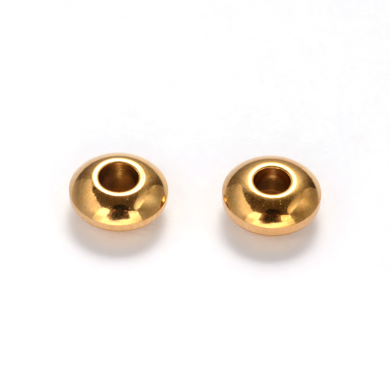 PandaHall Flat Round 304 Stainless Steel Bead Spacers, Golden, 6x3mm, Hole: 2mm Stainless Steel Flat Round