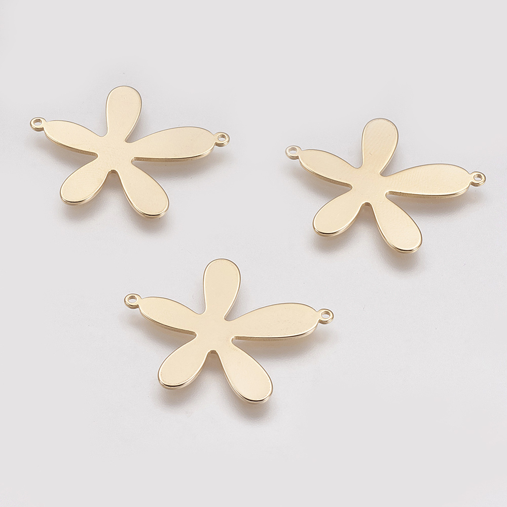 PandaHall Brass Links, Real Gold Plated, Flower, 23x28x0.8mm, Hole: 1mm Brass Flower