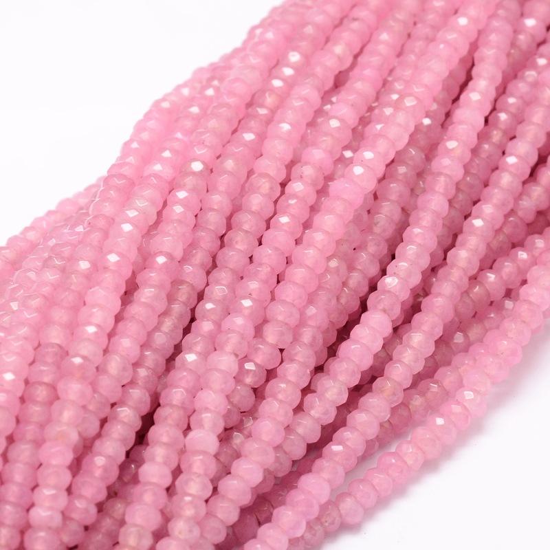PandaHall Dyed Natural Malaysia Jade Rondelle Beads Strands, Faceted, Pink, 4x2mm, Hole: 1mm; about 137pcs/strand, 14.5" Malaysia Jade...
