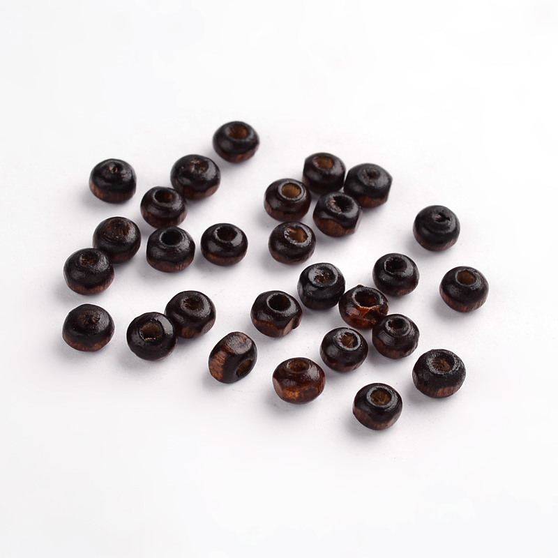 PandaHall Dyed Wood Beads, Lead Free, Round, CoconutBrown, 4x3mm, Hole: 1.2mm Wood Round Brown