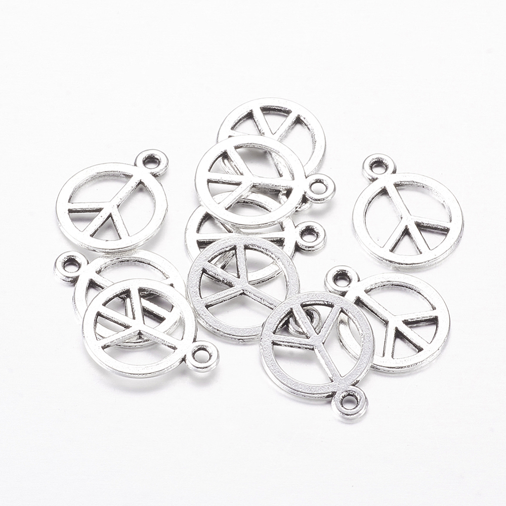 PandaHall Tibetan Style Peace Sign Pendant, Antique Silver, Lead Free and Cadmium Free, 13mm in diameter, 1mm thick, hole: 1.5mm Alloy Peace...