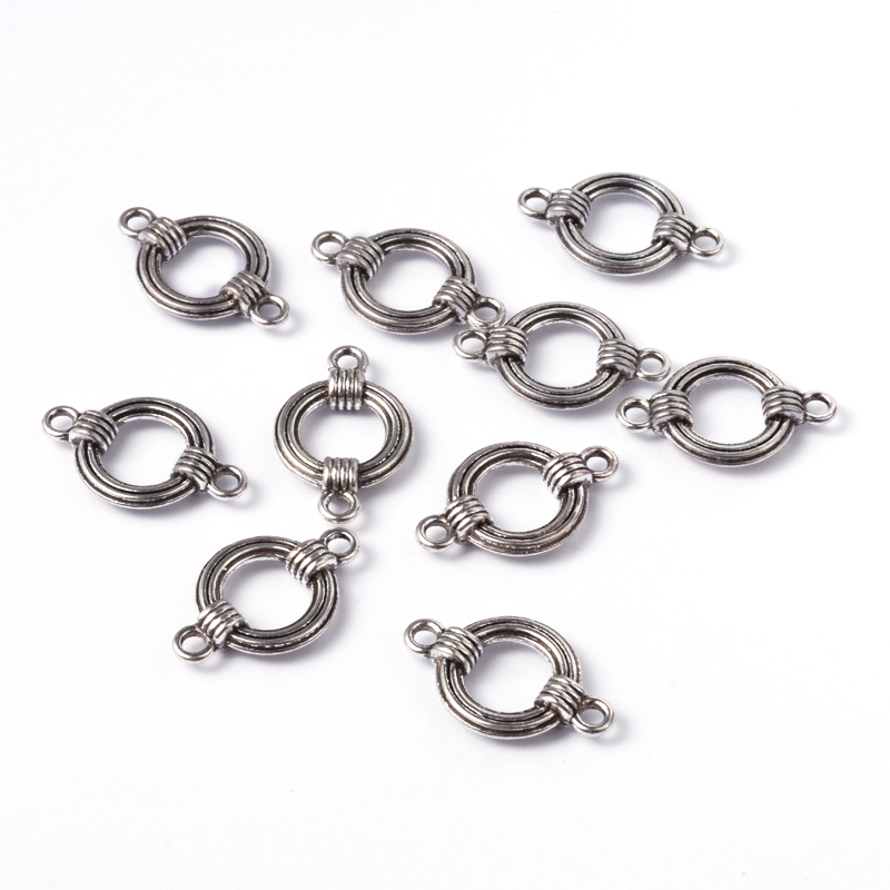 PandaHall Antique Silver Tibetan Style Ring Links, Nickel Free, 17x27mm, Hole: 2.5mm Alloy Donut