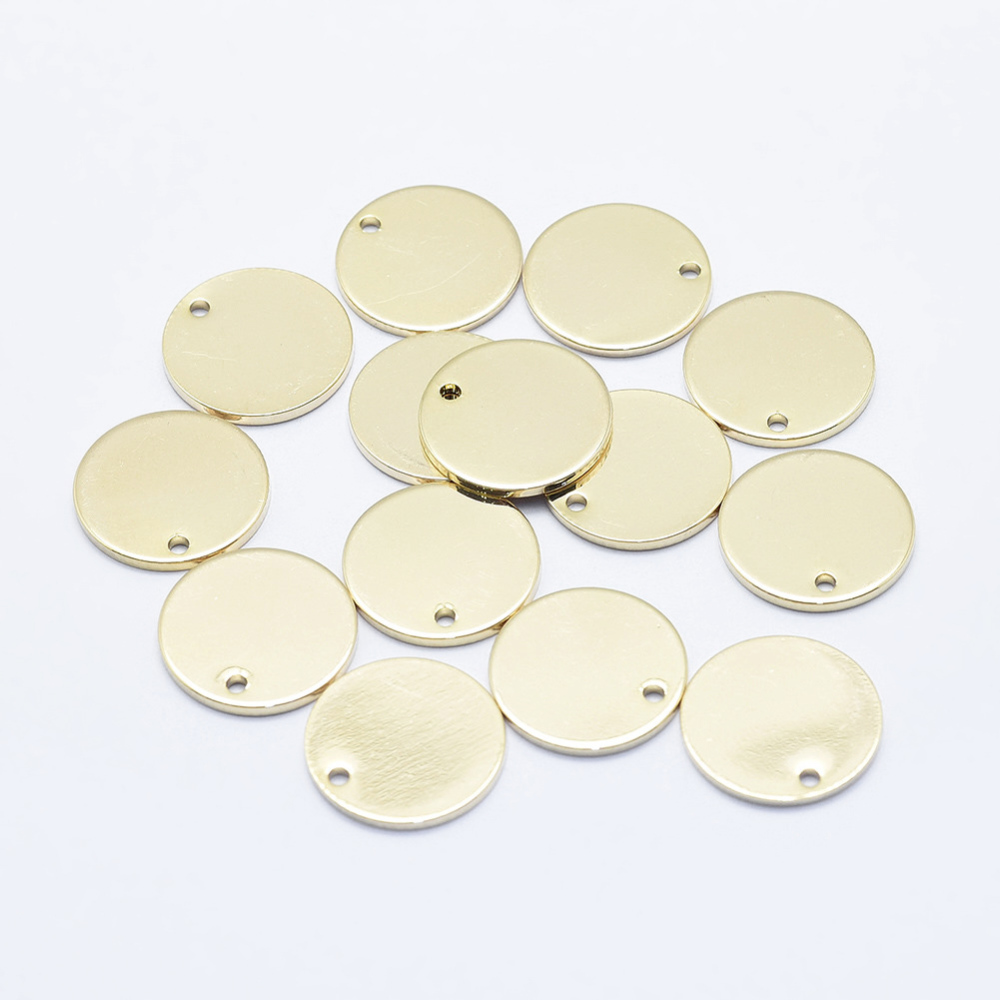 PandaHall Electroplated Brass Charms, Long-Lasting Plated, Real 18K Gold Plated, Nickel Free, Flat Round, 14x1mm, Hole: 1.5mm Brass Flat...