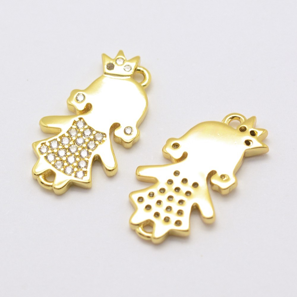 PandaHall Brass Micro Pave Grade AAA Cubic Zirconia Links, Girl, Cadmium Free & Nickel Free & Lead Free, Real Gold Plated, Clear, 19x10x2mm...