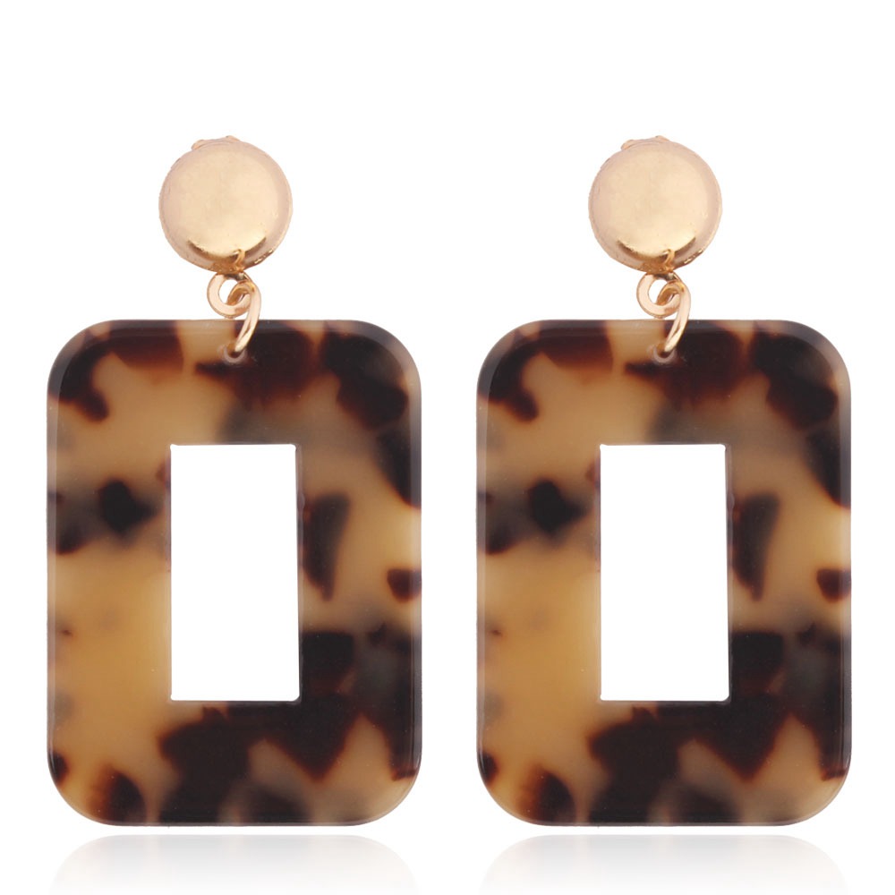 PandaHall Alloy Dangle Earrings, with Cellulose Acetate, Rectangle, Golden Plated, SandyBrown, 55x30mm Cellulose Acetate Brown