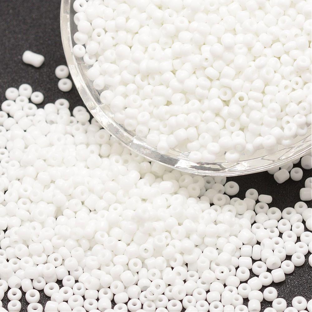 PandaHall 8/0 Glass Seed Beads, Grade A, Round, Opaque Colours, White, 2.8~3.2mm, Hole: 1.0mm; about 1500pcs/50g Glass White