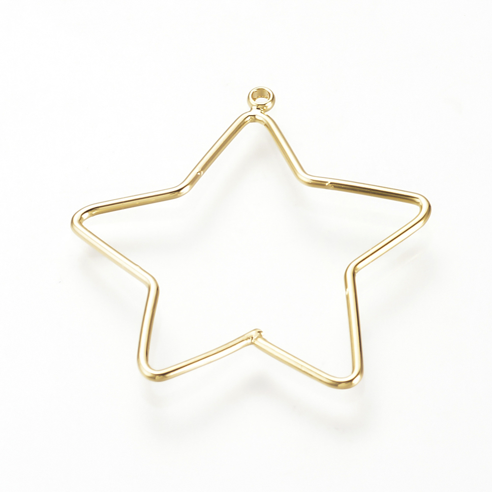 PandaHall Brass Pendants, Real Gold Plated, Star, 26x23x1mm, Hole: 1mm Brass Star