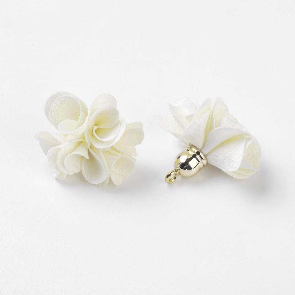 PandaHall Cloth Pendant Decorations, with Acrylic Findings, Flower, Ivory, 25~30x28~35mm, Hole: 2mm Cloth Flower Ivory