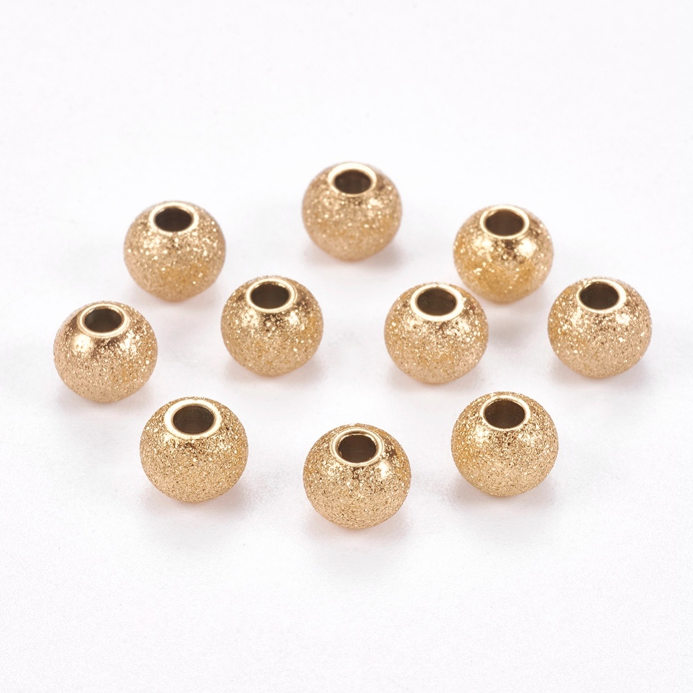 PandaHall 304 Stainless Steel Stardust Beads, Round, Golden, 6x5mm, Hole: 2mm Stainless Steel Round