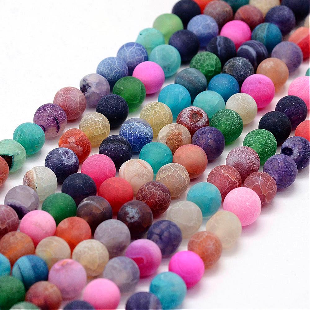 PandaHall Frosted Natural Agate Beads Strands, Round, Dyed & Heated, Mixed Color, 8mm, Hole: 1mm; about 48pcs/strand, 15.1" Natural Agate...