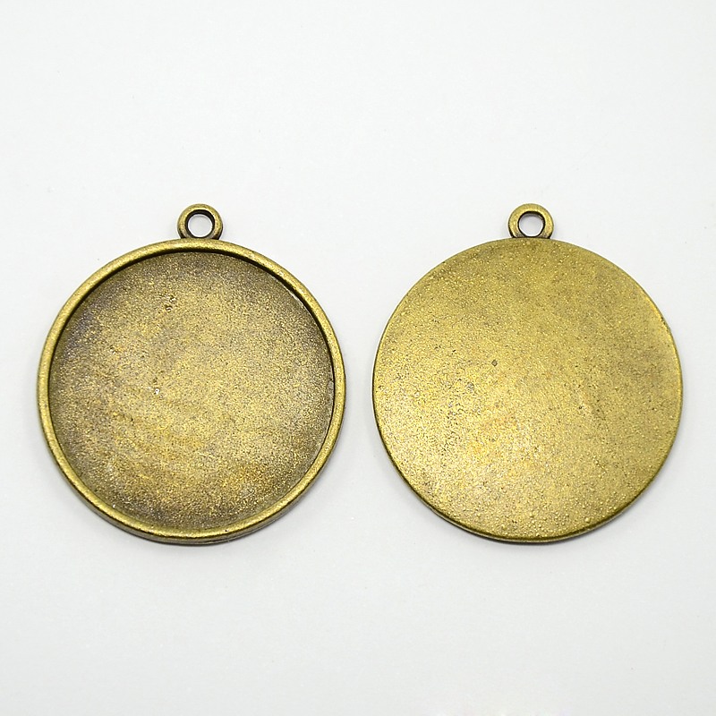 PandaHall Tibetan Style Pendants Cabochon Setting, Lead Free and Cadmium Free, Flat Round, Antique Bronze, 33x30x4mm, Hole: 2mm; Tray: 27mm...
