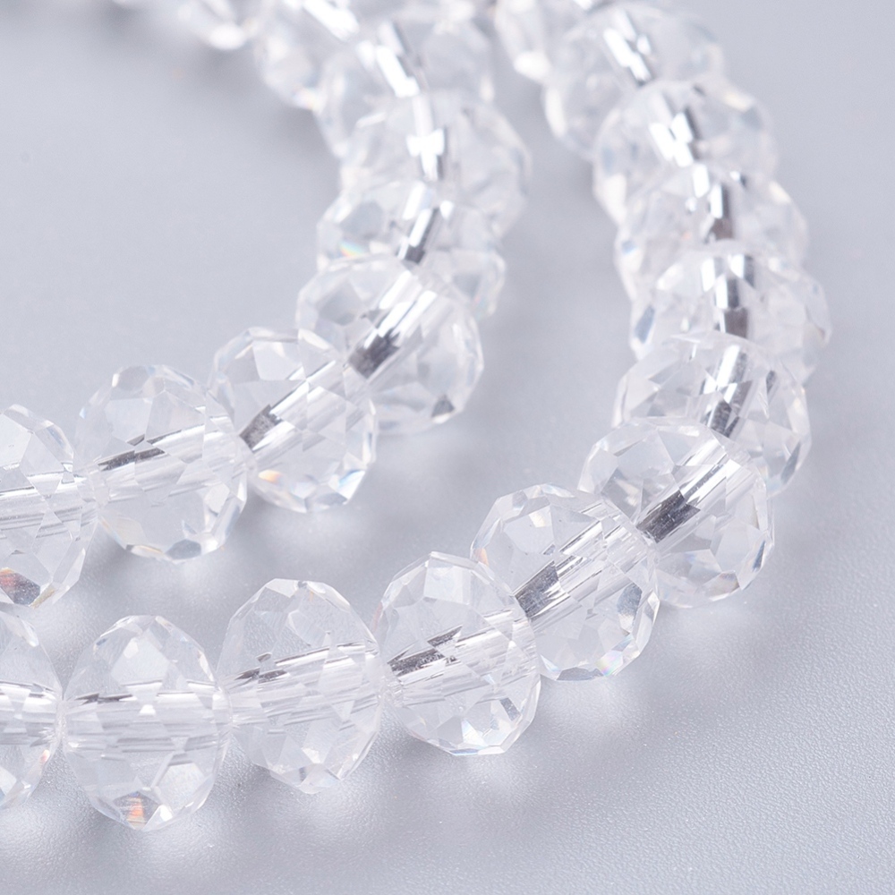 PandaHall Transparent Glass Bead Strands, Faceted, Rondelle, Clear, 8x6mm, Hole: 1mm; about 71pcs/strand, 17.3" Glass Rondelle Clear