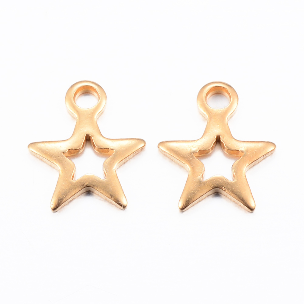 PandaHall 304 Stainless Steel Charms, Star, Golden, 8.5x7x0.8mm, Hole: 1.2mm Stainless Steel Star