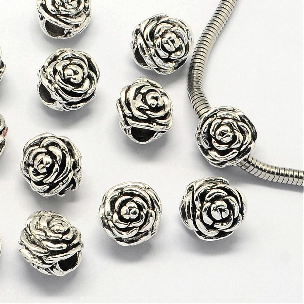 PandaHall Alloy European Beads, Large Hole Beads, Flower, Antique Silver, 12x11.5x10mm, Hole: 5mm Alloy Flower