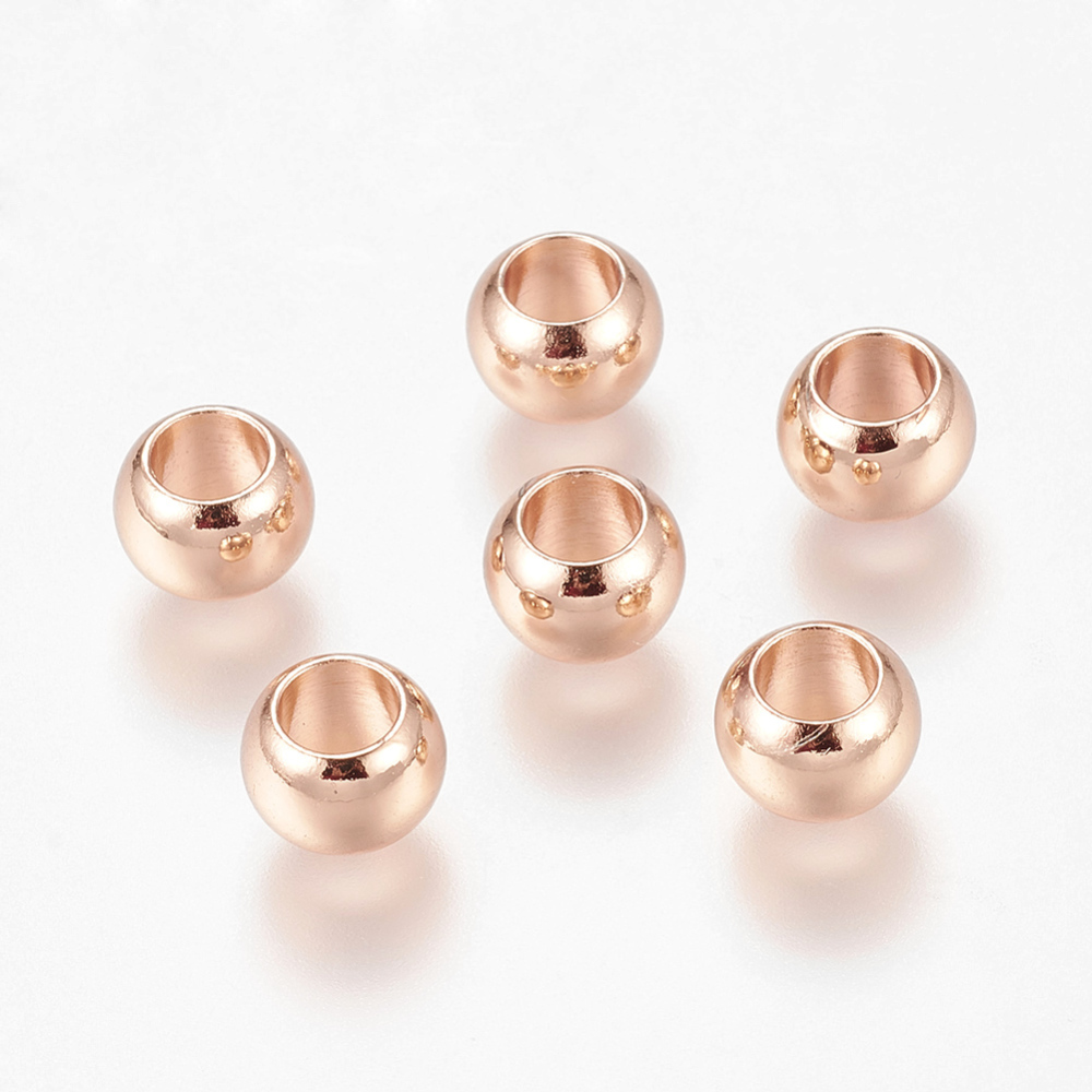 PandaHall Environment Brass European Beads, Lager Hole Beads, Long-Lasting Plated, Rondelle, Rose Gold, 8x5.5mm, Hole: 4.5mm Brass Rondelle