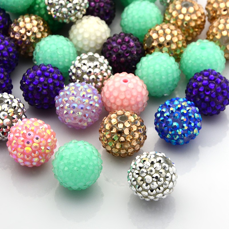 PandaHall Chunky Resin Rhinestone Bubblegum Ball Beads, DIY Material for Jewelry Making, Round, Mixed Color, Size: about 20mm in diameter...