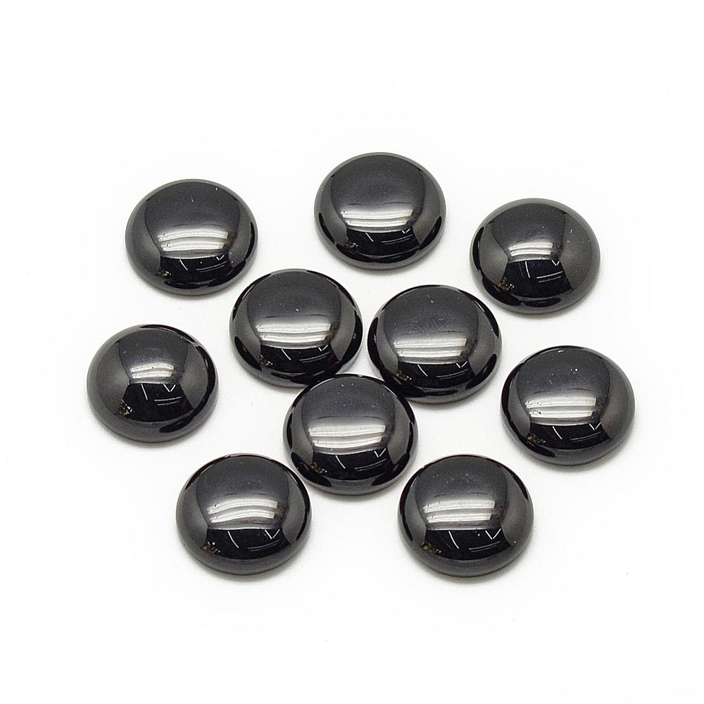 PandaHall Natural Black Stone Cabochons, Half Round/Dome, 14x5~6mm Black Stone Half Round