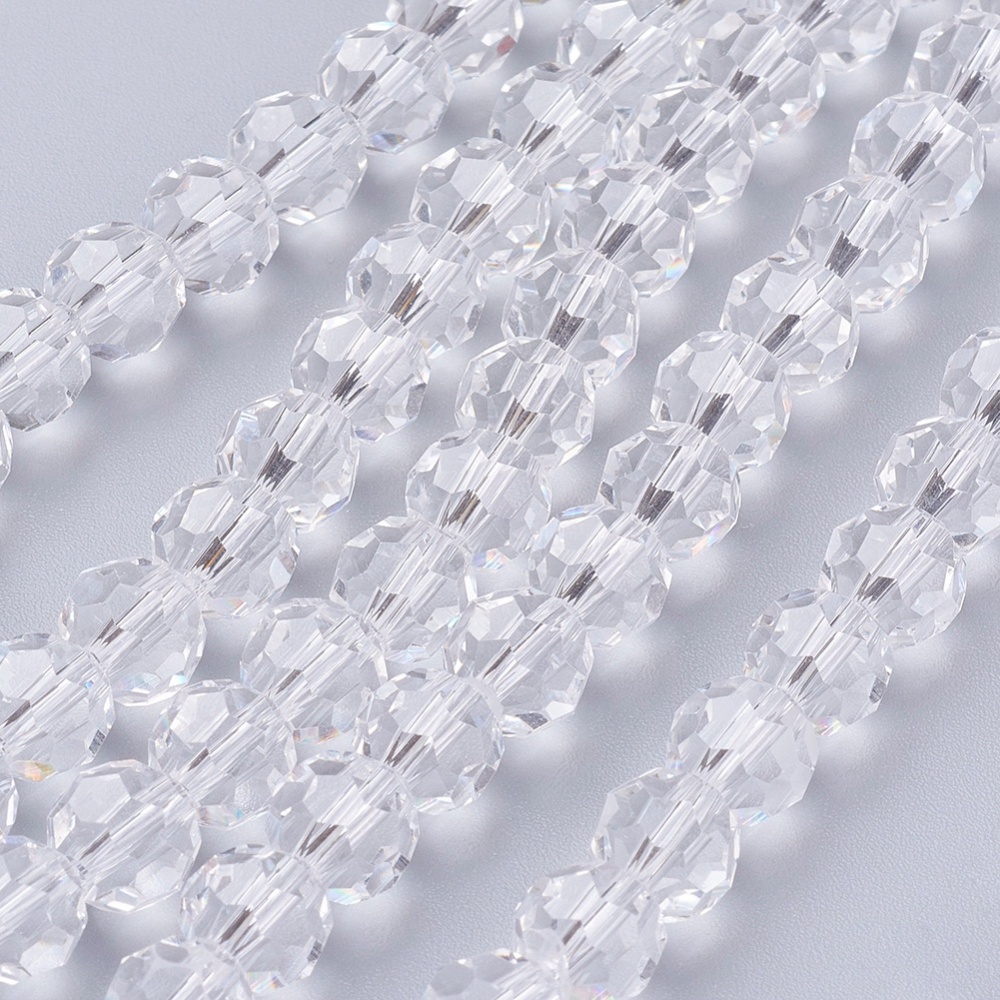 PandaHall Glass Beads Strands, Faceted, Round, Clear, 8mm, Hole: 1mm; about 72pcs/strand, 22.6" Glass Round Clear