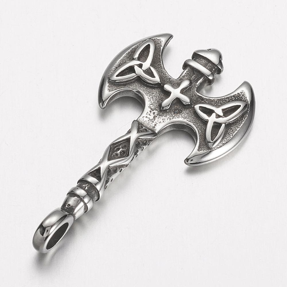 PandaHall 304 Stainless Steel Pendants, Axe, Antique Silver, 44x23.5x3.5mm, Hole: 4mm Stainless Steel Tool