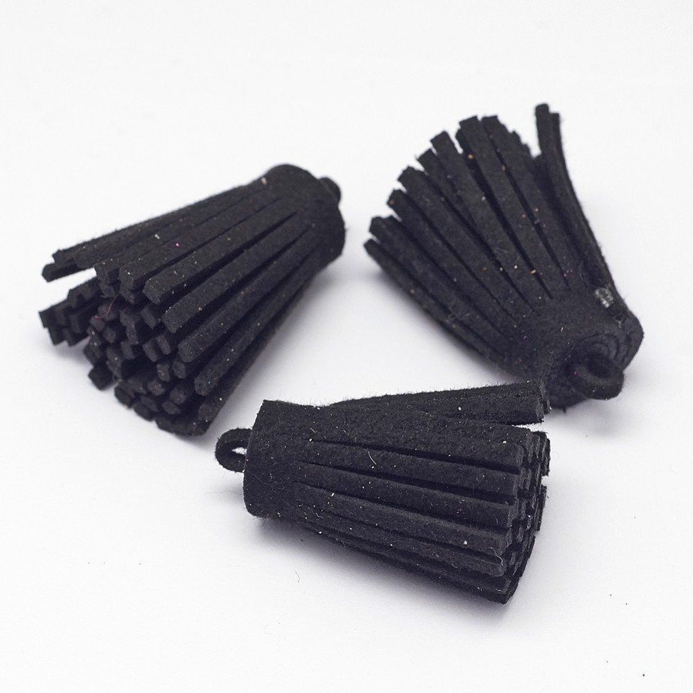 PandaHall Faux Suede Cord Tassel Pendant Decorations, Black, 30x12mm, Hole: 3mm Suede Black