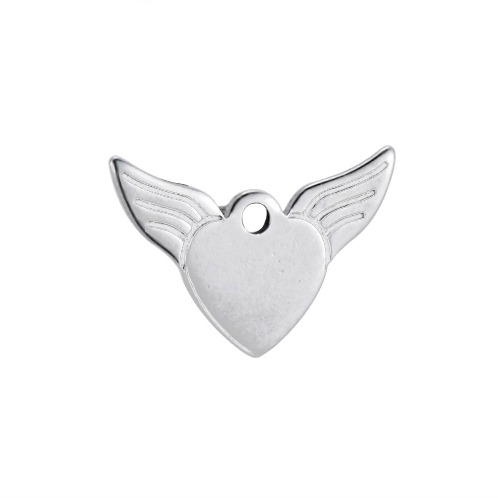 PandaHall 304 Stainless Steel Pendants, Heart with Wing, Stainless Steel Color, 11x16x1mm, Hole: 1mm Stainless Steel Wing