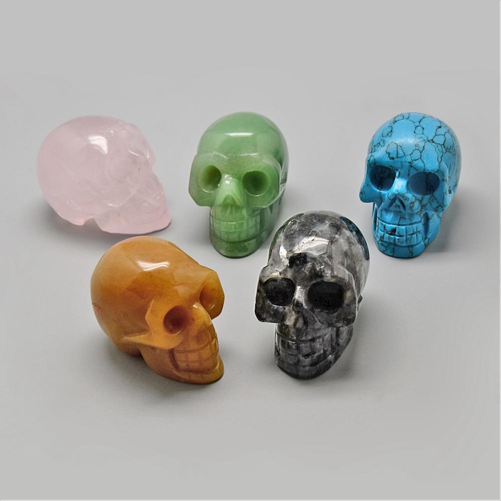 PandaHall Mixed Stone Display Decorations, Skull, 37~39x30~33x46~50mm Mixed Stone Skull