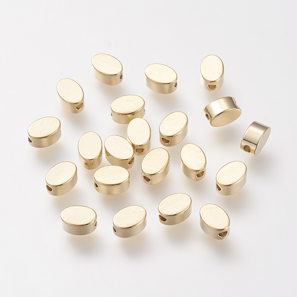 PandaHall Brass Beads, Real Gold Plated, Oval, 6x4x3mm, Hole: 1mm Brass Oval