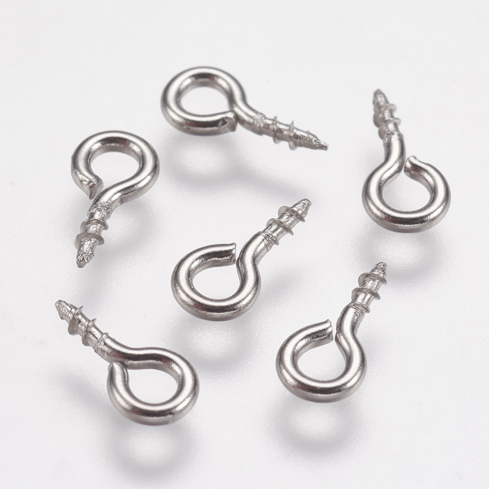 PandaHall 304 Stainless steel Screw Eye Pin Bail Pegs, For Half Drilled Beads, Stainless Steel Color, 8x4x1mm, Hole: 2mm Stainless Steel