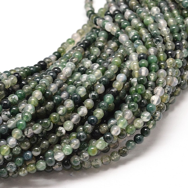 PandaHall Natural Moss Agate Round Bead Strands, 8mm, Hole: 1mm; about 49pcs/strand, 16" Moss Agate Round