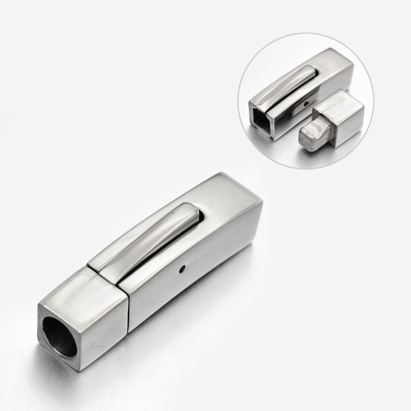 PandaHall Cuboid 304 Stainless Steel Bayonet Bracelet Clasps, Stainless Steel Color, 30x7x9mm, Hole: 5mm Stainless Steel