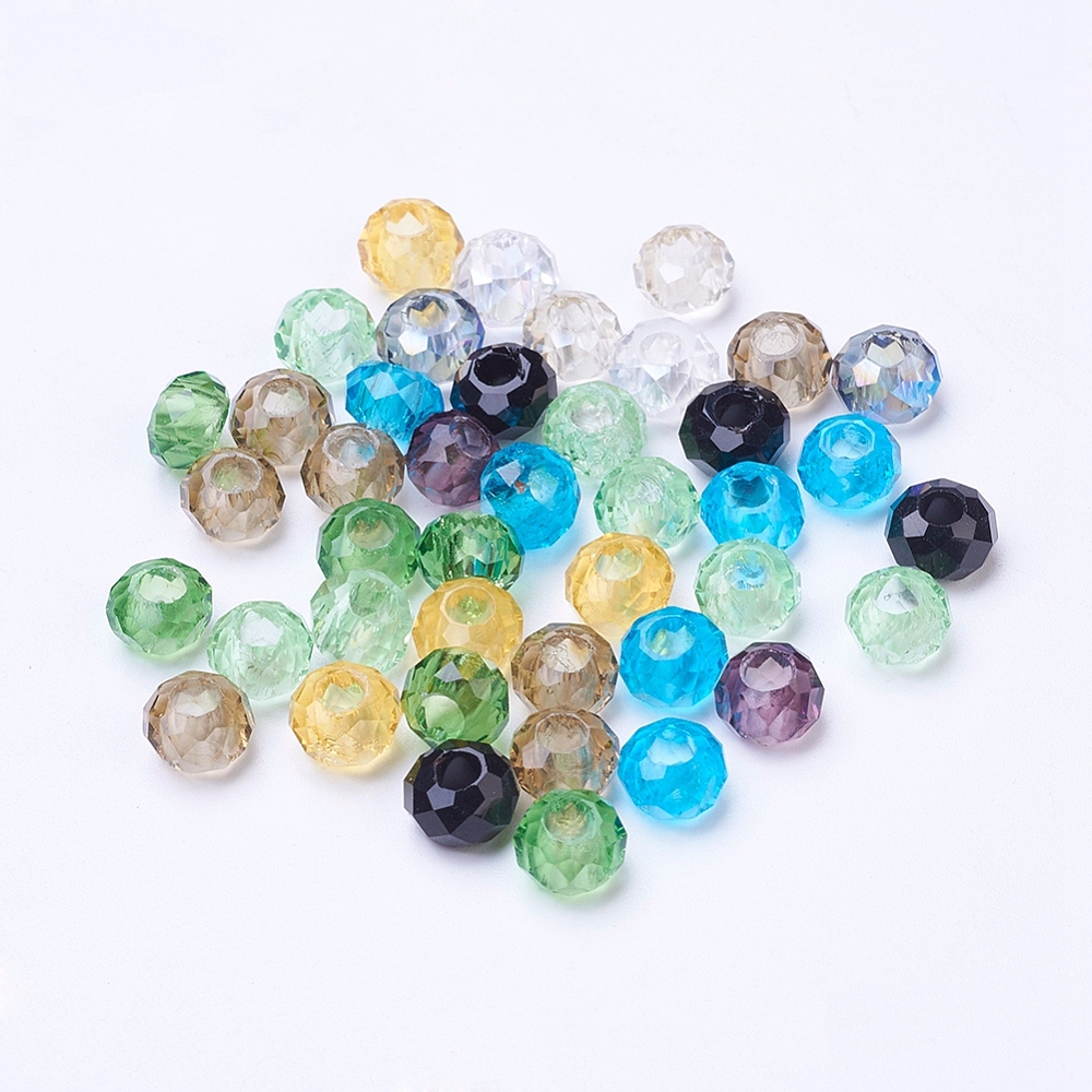PandaHall Mixed Faceted Rondelle Glass Beads, Large Hole Beads, 8x5mm, Hole: 3mm Glass Rondelle Multicolor