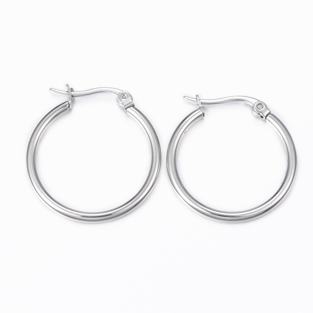 PandaHall 304 Stainless Steel Hoop Earrings, Stainless Steel Color, 25x24x2mm; Pin: 1x0.8mm Stainless Steel