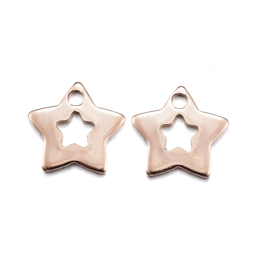 PandaHall 304 Stainless Steel Charms, Star, Rose Gold, 12x11x1mm, Hole: 1.5mm Stainless Steel Star