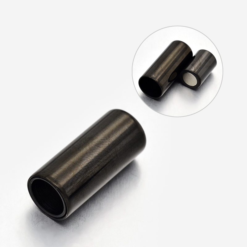 PandaHall Column 304 Stainless Steel Smooth Surface Magnetic Clasps Fit 6mm Cords, Gunmetal, 18x8mm, Hole: 6mm Stainless Steel Column