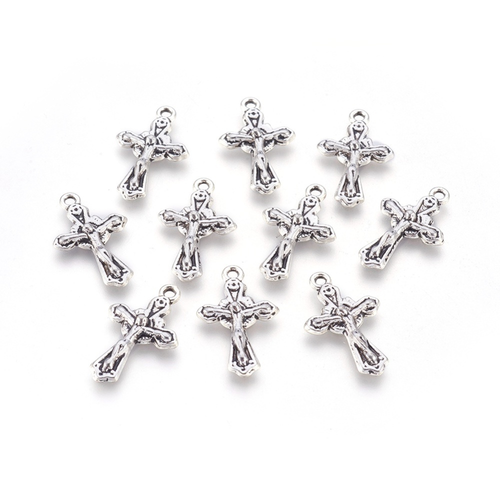 PandaHall Tibetan Silver Pendants, Lead Free, Cadmium Free and Nickel Free, Crucifix Cross, Antique Silver, about 23.5mm long, 15mm wide...