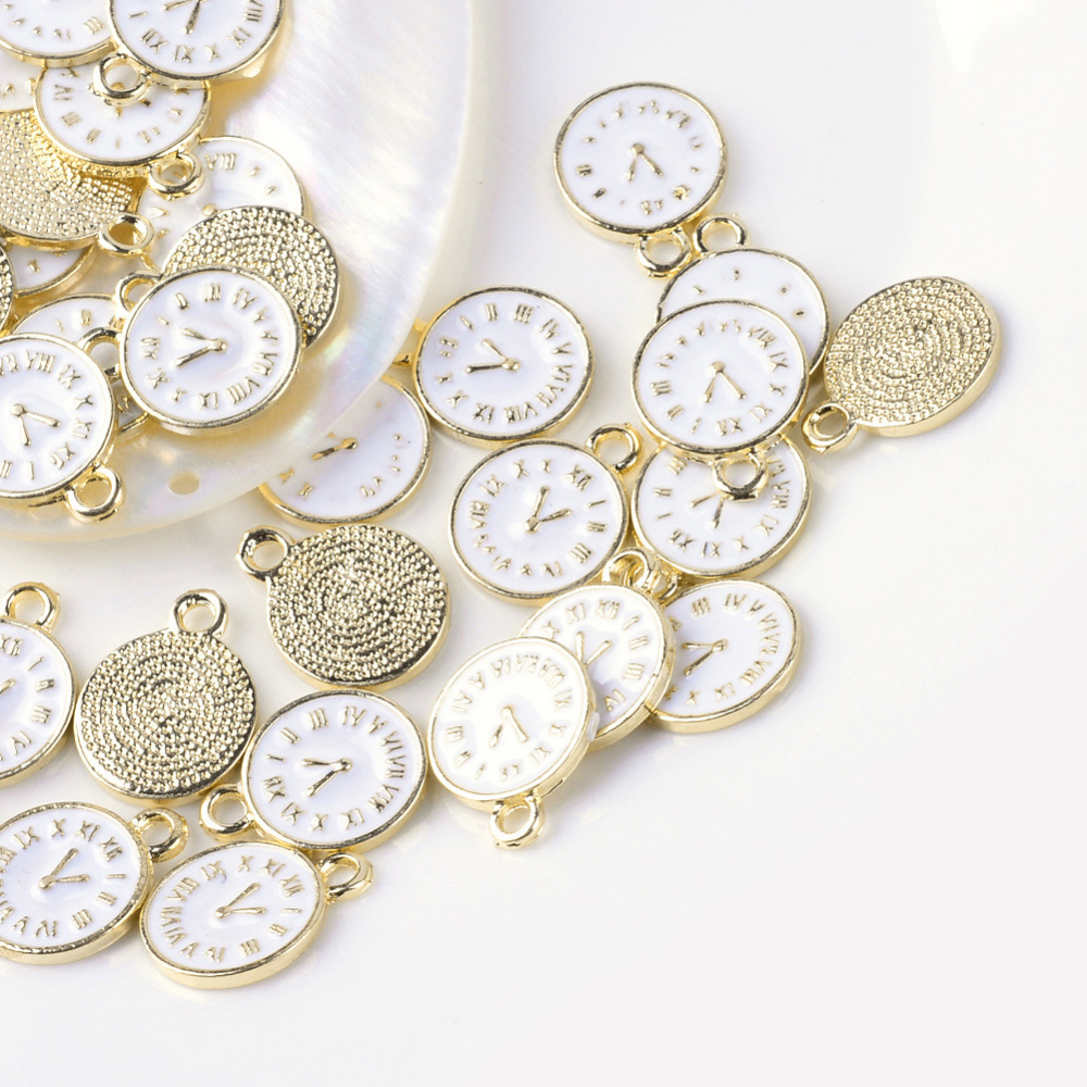 PandaHall Clock Alloy Enamel Pendants, White, 17.5x13.5x2mm, Hole: 2mm Alloy+Enamel Clock White