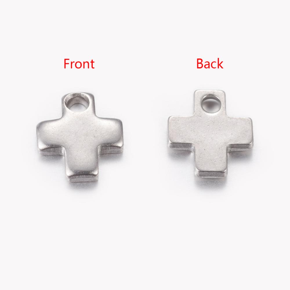 PandaHall 10PCS Original Color Blank Stamping Tag Cross Charms 304 Stainless Steel Pendants, 6x5x0.9mm, Hole: 1mm Stainless Steel Cross
