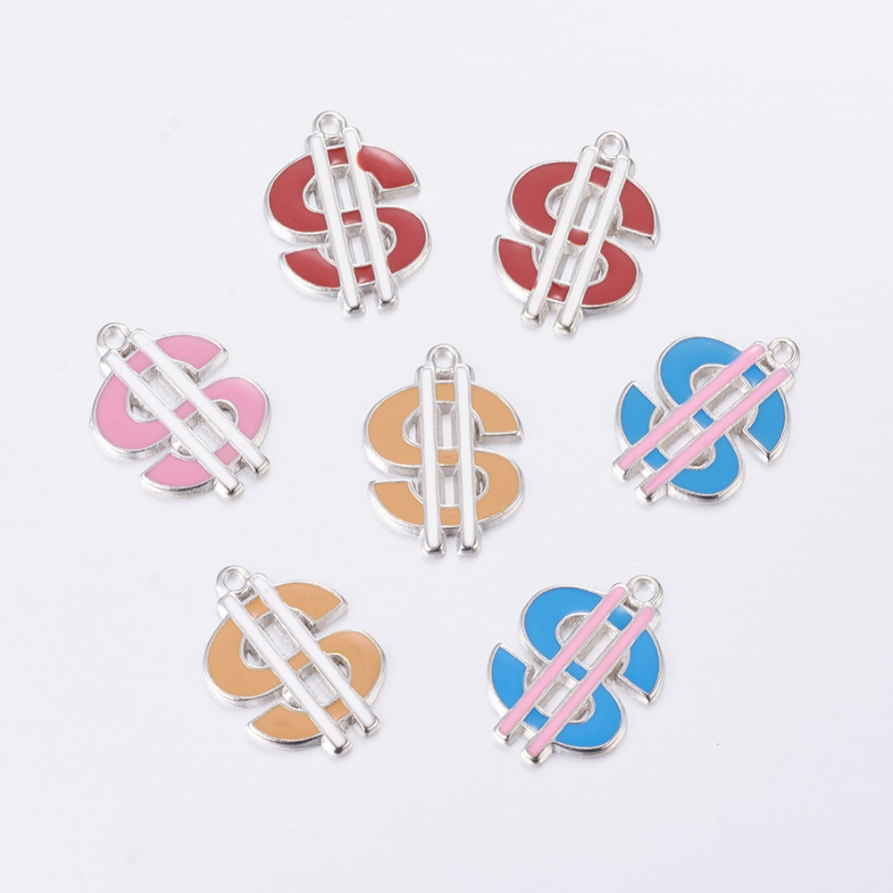 PandaHall Mixed Enamel Currency Symbol Alloy Pendants, Platinum Color, Lead Free and Cadmium Free, 25x18x2mm, Hole: 2mm Alloy+Enamel Others...